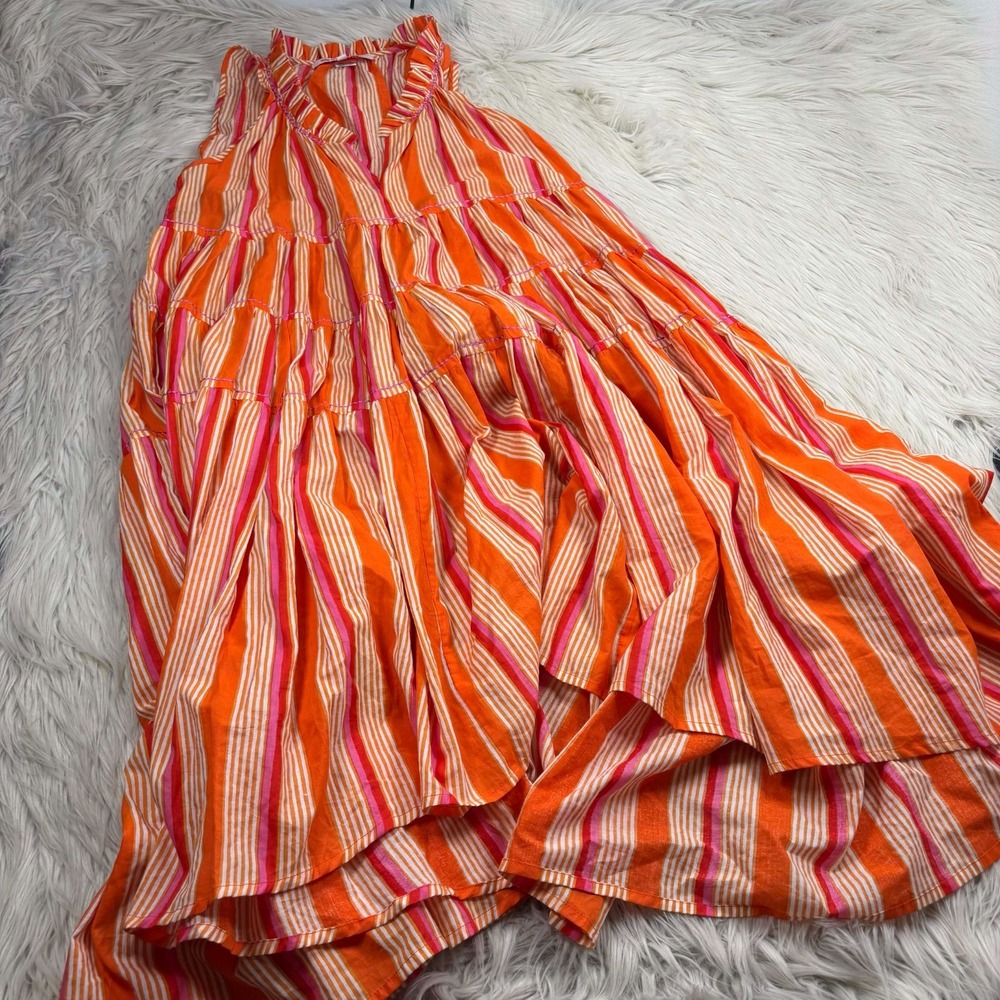 Anthro Ro's Garden Women's M Striped Tiered Sasha Midi Dress Resort Boho Preppy